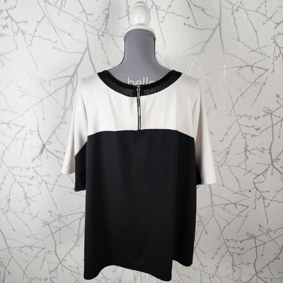 Lane Bryant White Black Stretch Knit Round Neck Blouse - Picture 3 of 6